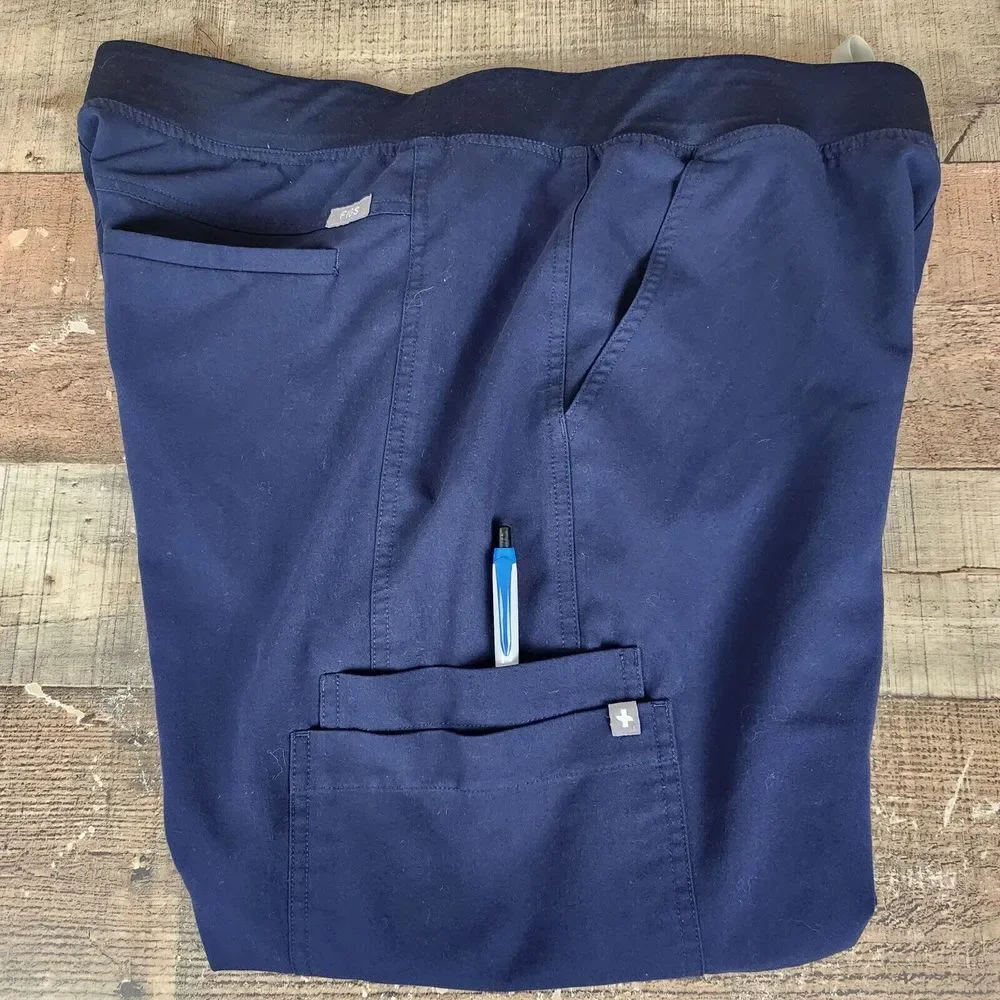 Figs Axim Mens XL Blue 7 Pockets Medical Scrub Pants Athletic Waistband Drawcord